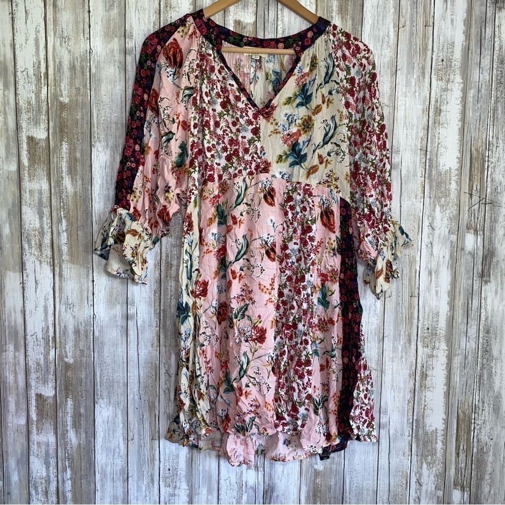 Umgee Hippie Dippie Boho Mixed Print Peasant Dress - Picture 2 of 7